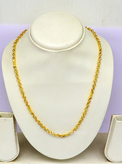 22K yellow gold handmade Rolo cable link chain necklace, 5mm unisex Indian jewelry by TRIBAL ORNAMENTS