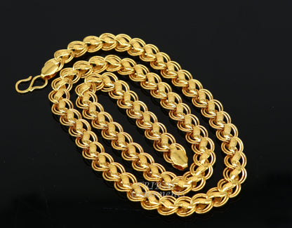 22K yellow gold Lotus Chain Necklace by TRIBAL ORNAMENTS, handmade men's jewelry with 916 hallmarks and customizable length.