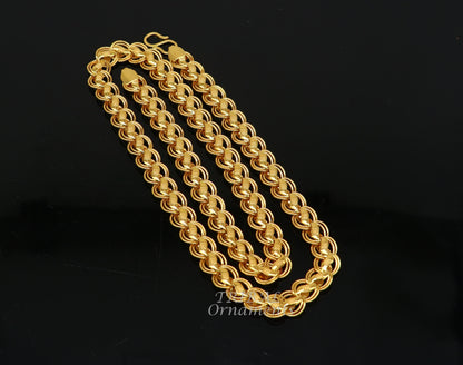 22K yellow gold Lotus chain necklace by TRIBAL ORNAMENTS, handmade stylish men's jewelry with 916 hallmark and customizable length.
