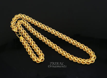 Handmade 22K yellow gold Lotus chain necklace with hallmarked 916 stamp, stylish men's jewelry with custom length from Tribal Ornaments.