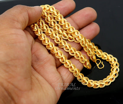 22K yellow gold lotus chain necklace by TRIBAL ORNAMENTS, handmade stylish men's jewelry with 916 hallmarked gold, customizable length.