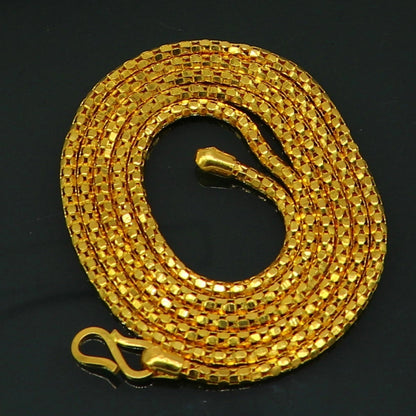 22KT yellow gold customized spotted Bombato flexible chain necklace by TRIBAL ORNAMENTS, unisex stylish gold jewelry with 916 hallmark.