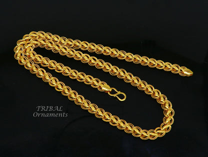 22KT yellow gold handmade lotus chain necklace, 6-8mm hallmarked men's gold jewelry, crafted by TRIBAL ORNAMENTS.
