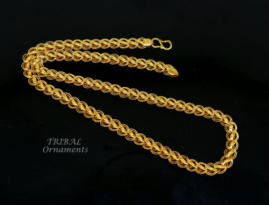 22k yellow gold handmade fabulous Lotus chain necklace excellent gold men's boy's chain certified unique handmade  gifting jewelry ch570 - TRIBAL ORNAMENTS