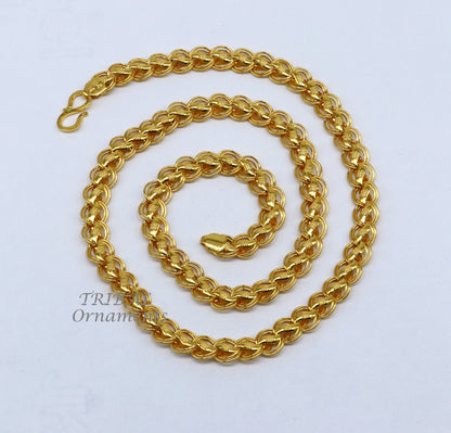 22KT yellow gold handmade lotus chain necklace, 6-8mm hallmarked men's gold chain, crafted by Tribal Ornaments.