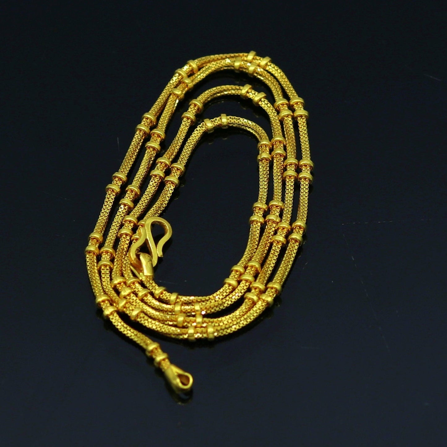 22KT yellow gold handmade solid box chain necklace, unisex personalized jewelry with 916 hallmark from Tribal Ornaments.