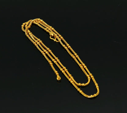 22KT yellow gold handmade solid box chain necklace, unisex design, hallmarked 916, customized and personalized jewelry from India