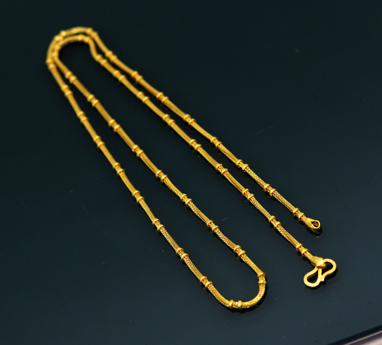 22KT yellow gold handmade solid box chain necklace, unisex jewelry with customized design and 916 hallmarked from India.