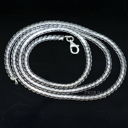 Sterling silver 3mm handmade chain necklace by TRIBAL ORNAMENTS, oxidized silver, unique style, 18-24 inches long.