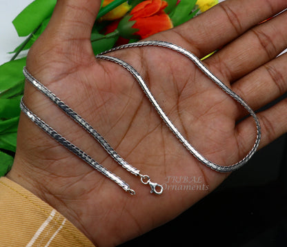 3 mm 925 sterling silver necklace chain with unique handmade oxidized silver design, 18 to 24 inches long, trendy style.