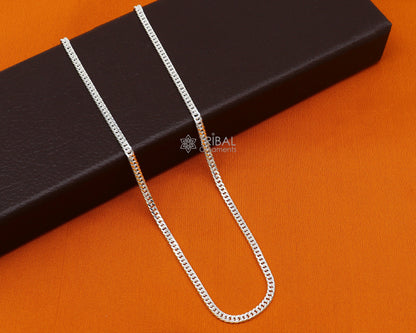Sterling silver 3mm trendy chain necklace with modern design, 20-24 inches length, handcrafted by Tribal Ornaments.
