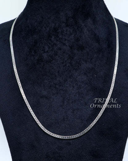 Sterling silver handmade 3mm chain necklace, 20-22 inches long, with oxidized silver finish, featuring a unique tribal-inspired style.