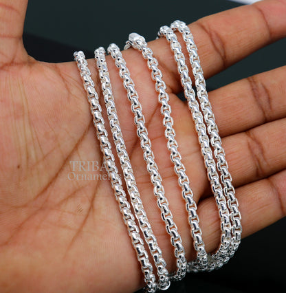 Sterling silver 4mm Rolo chain necklace by TRIBAL ORNAMENTS, delicate and stylish unisex jewelry with handmade craftsmanship.
