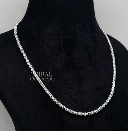Sterling silver 4mm Rolo chain necklace by TRIBAL ORNAMENTS, showcasing a delicate, high-quality unisex jewelry piece.