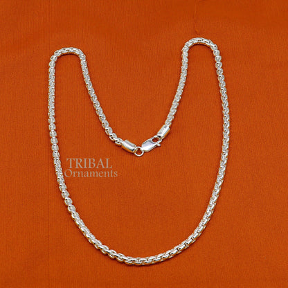 Sterling silver 4mm Rolo chain necklace by Tribal Ornaments, stylish, delicate, high-quality unisex jewelry for gifting or everyday wear.