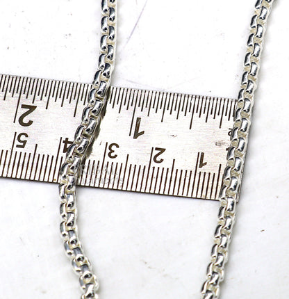 Sterling silver 4mm Rolo chain necklace by Tribal Ornaments, stylish delicate solid silver jewelry for unisex wear.