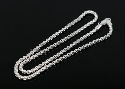 Sterling silver 4mm Rolo chain necklace by Tribal Ornaments, stylish and delicate unisex jewelry with high-quality craftsmanship.