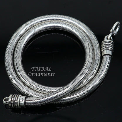 Sterling silver handmade 20-24 inch snake chain necklace with oxidized finish, featuring a sleek, trendy design from TRIBAL ORNAMENTS.
