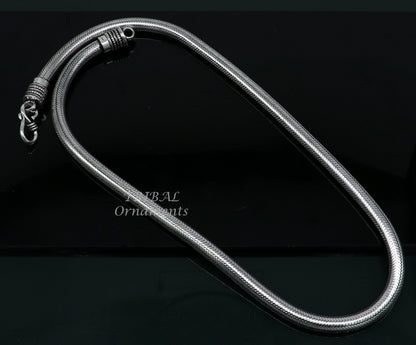 Sterling silver handmade snake chain necklace, 20-24 inches long, oxidized silver finish, trendy jewelry chain by TRIBAL ORNAMENTS.