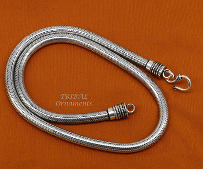 Sterling silver handmade 20-24 inch snake chain necklace with oxidized finish, featuring a sleek, trendy pendant chain design.