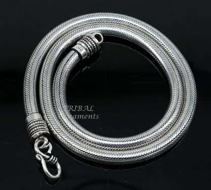 Sterling silver handmade snake chain necklace, 20 to 24 inches, oxidized silver finish, with a smooth, flexible design.