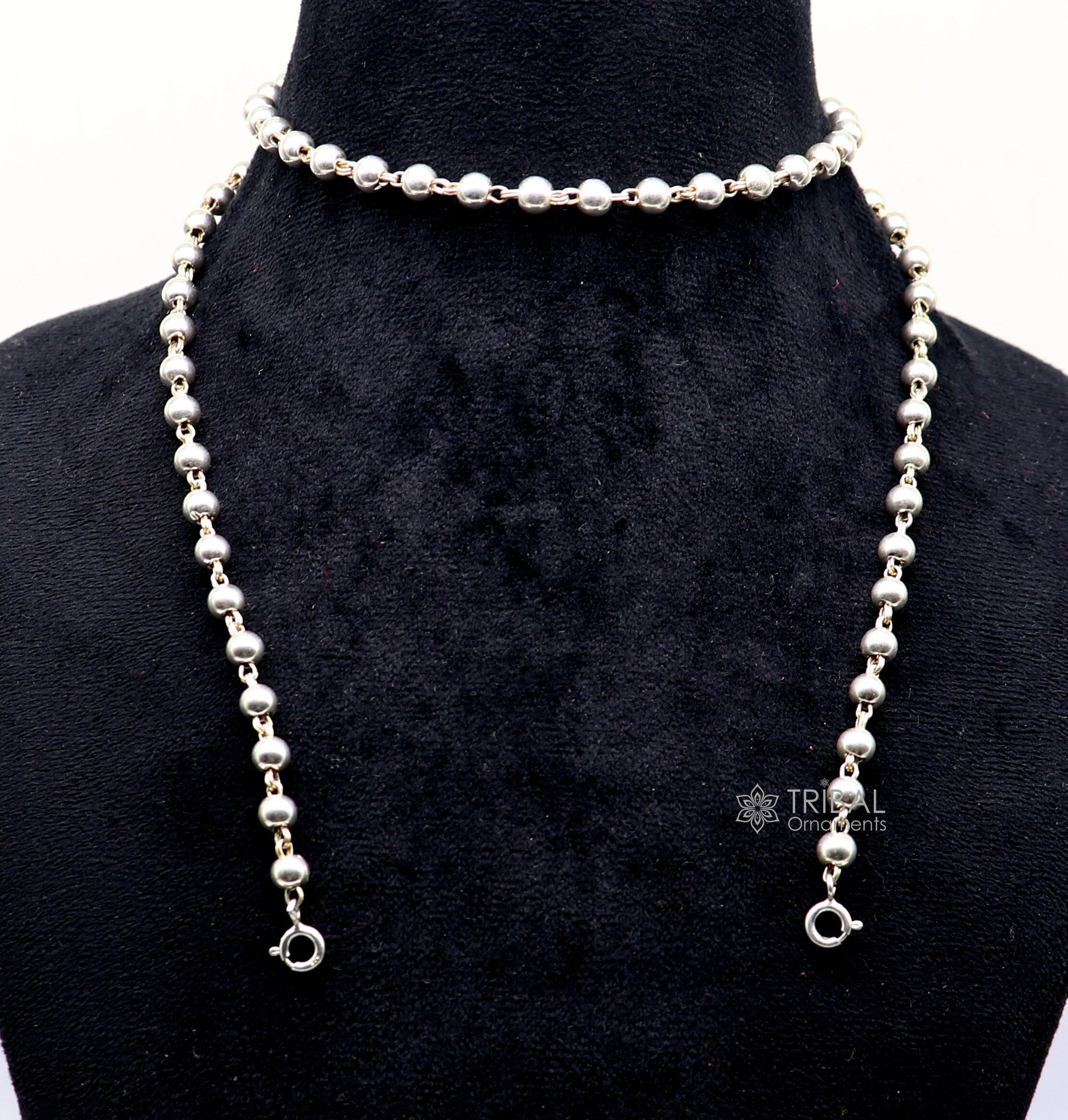 925 sterling silver beaded chain with locking system for necklace of any pendant, best beaded necklace string for all type of pendant ch513 - TRIBAL ORNAMENTS