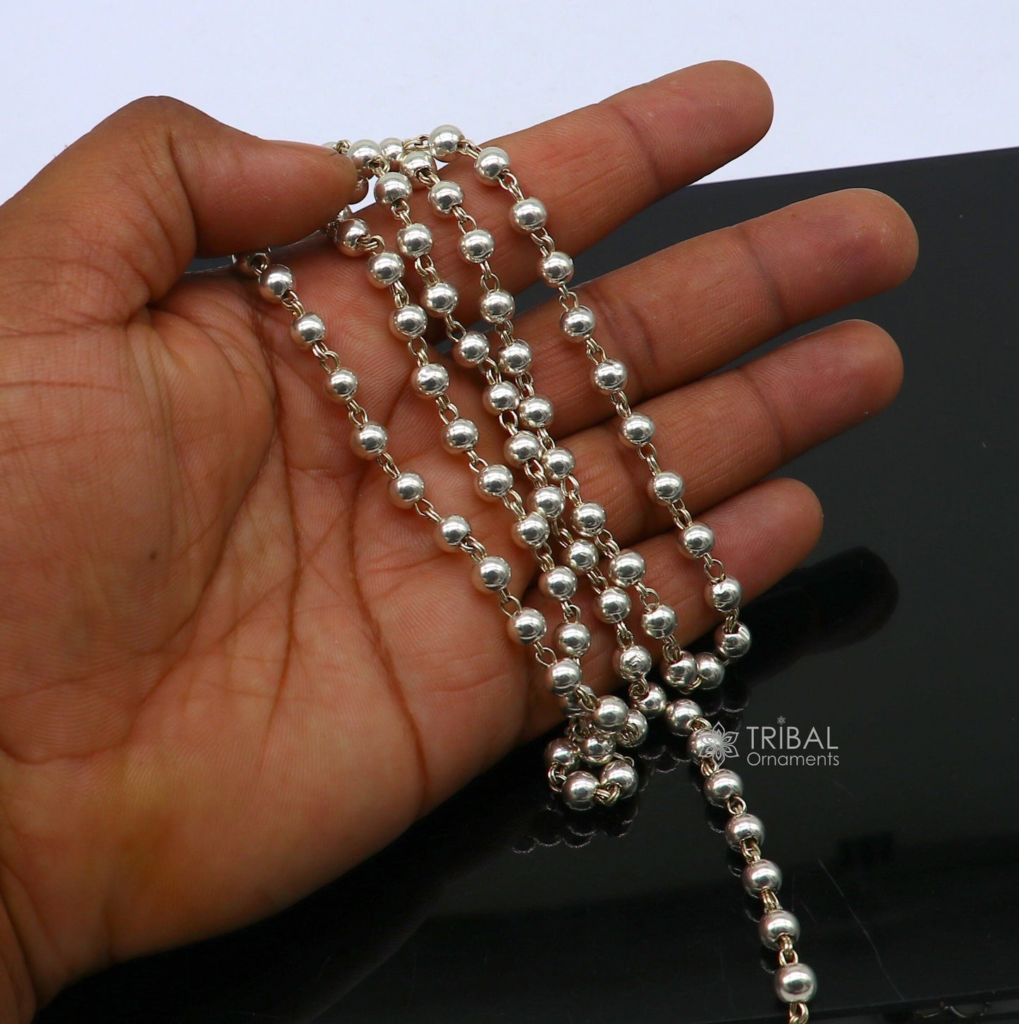 925 sterling silver beaded chain with locking system for necklace of any pendant, best beaded necklace string for all type of pendant ch513 - TRIBAL ORNAMENTS