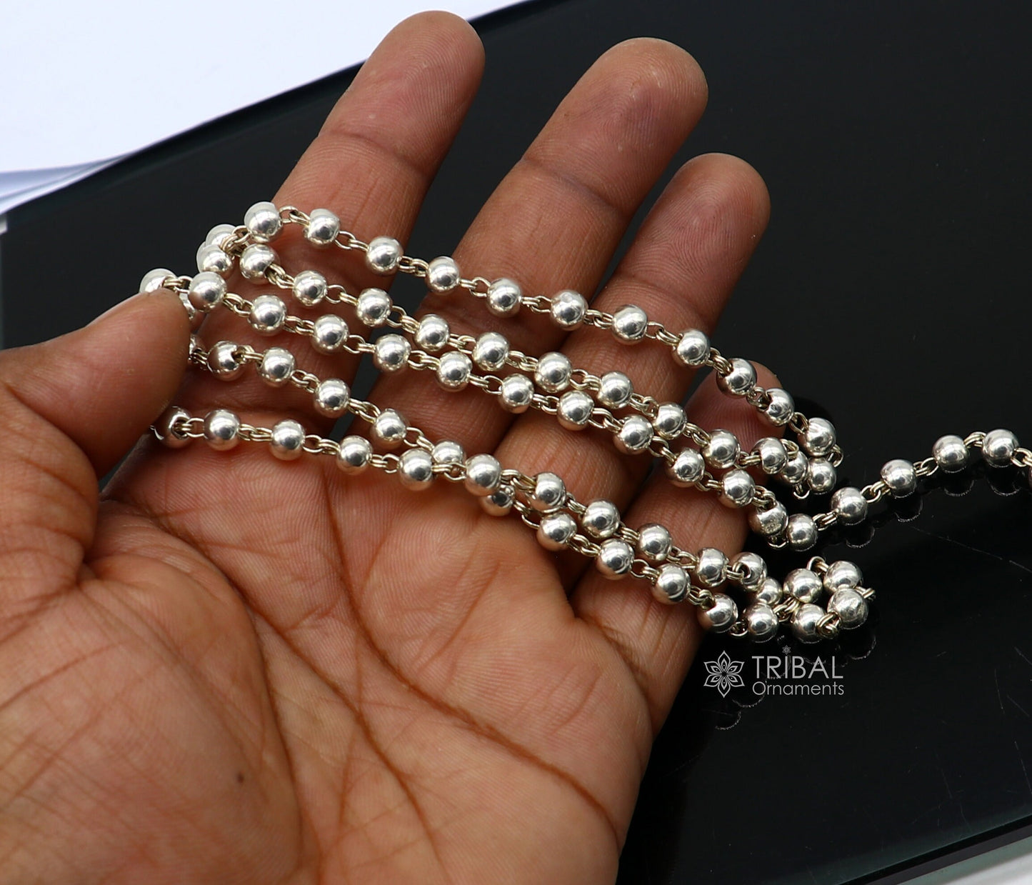 925 sterling silver beaded chain with locking system for necklace of any pendant, best beaded necklace string for all type of pendant ch513 - TRIBAL ORNAMENTS
