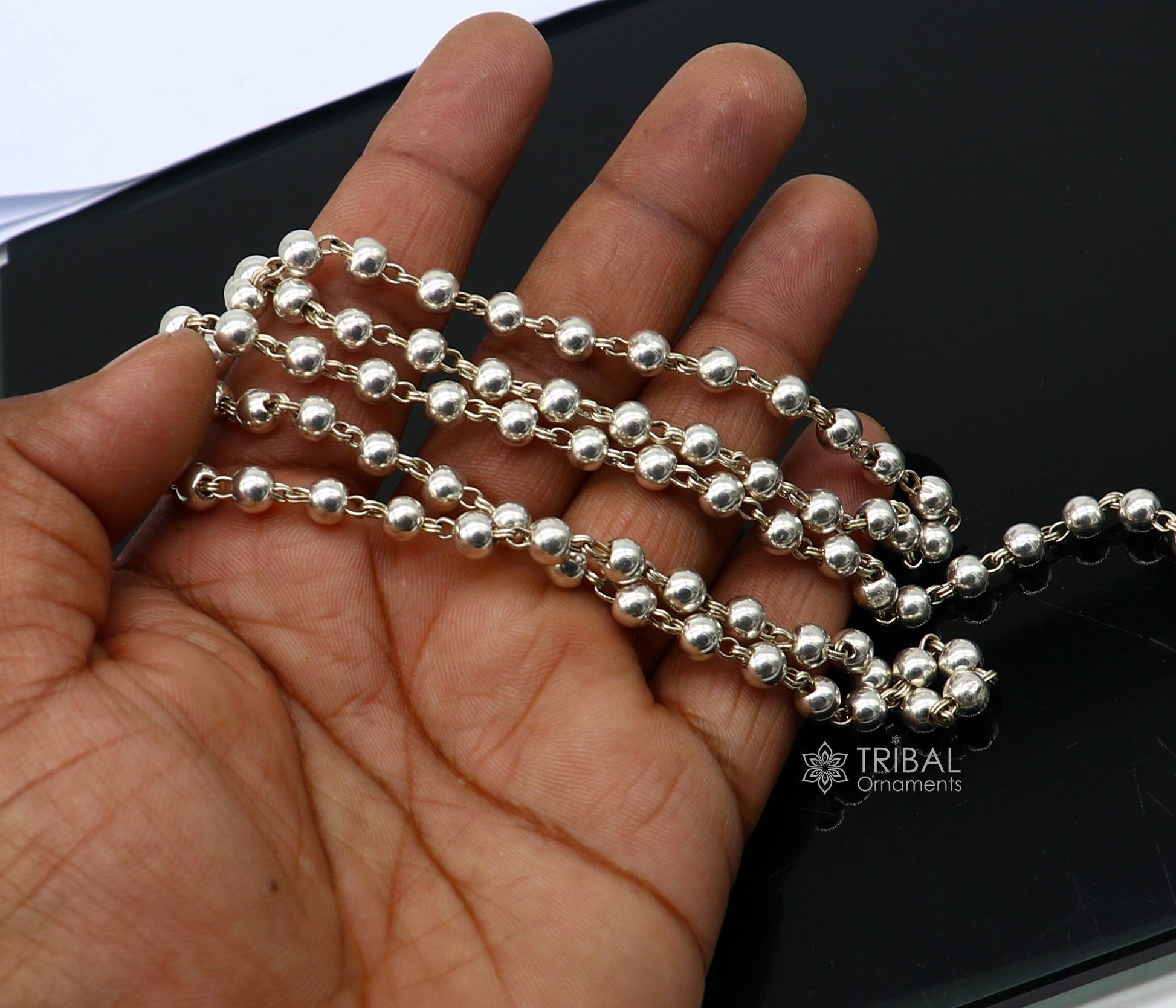 925 sterling silver beaded chain with locking system for necklace of any pendant, best beaded necklace string for all type of pendant ch513 - TRIBAL ORNAMENTS
