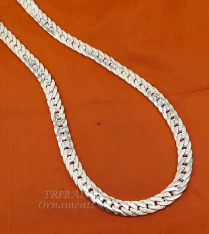 Sterling silver handmade 12mm vintage Cuban curb link chain necklace for men, solid heavy jewelry by TRIBAL ORNAMENTS.