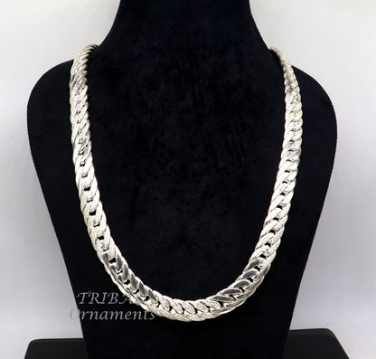 Sterling silver handmade 12mm vintage Cuban curb link chain for men, solid heavy men's jewelry necklace by TRIBAL ORNAMENTS