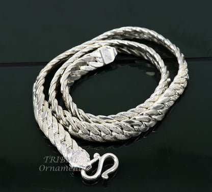925 sterling silver handmade vintage Cuban curb link chain for men, solid heavy necklace jewelry by TRIBAL ORNAMENTS.