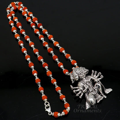 925 sterling silver Lord Panchmukhi Hanuman pendant with five faces, handmade divine jewelry for protection from negative energy.