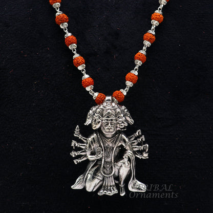 925 sterling silver Lord Panchmukhi Hanuman pendant with five faces, handmade divine jewelry for protection from negative energy.