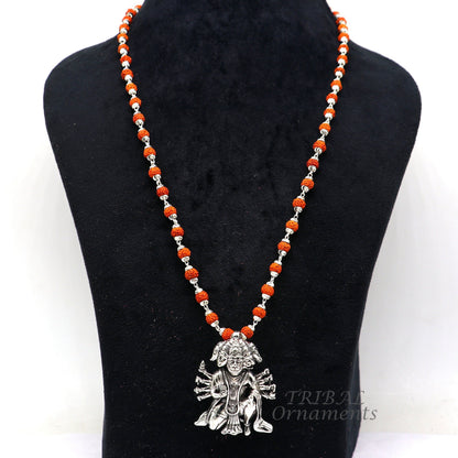 925 sterling silver Lord Panchmukhi Hanuman pendant with five faces, handmade divine jewelry for protection from negative energy.