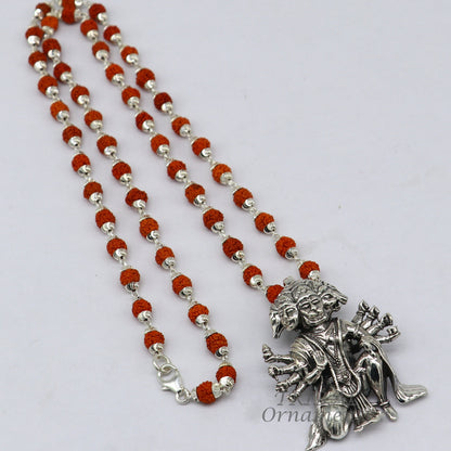 925 sterling silver Lord Panchmukhi Hanuman pendant, handmade divine jewelry with five faces for protection from negative energy.