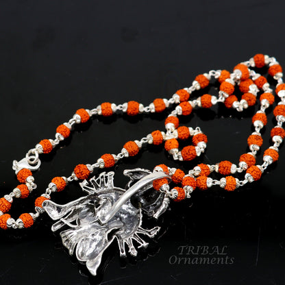 925 sterling silver Lord Panchmukhi Hanuman pendant featuring five faces, divine protection, handmade tribal jewelry.