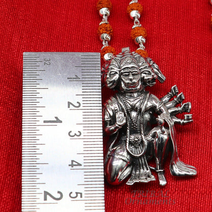 925 sterling silver Lord Panchmukhi Hanuman pendant featuring five faces, handmade divine jewelry for protection from negative energy.