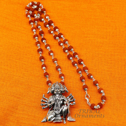 925 sterling silver Lord Panchmukhi Hanuman pendant with five faces, handmade divine jewelry for protection from negative energy.