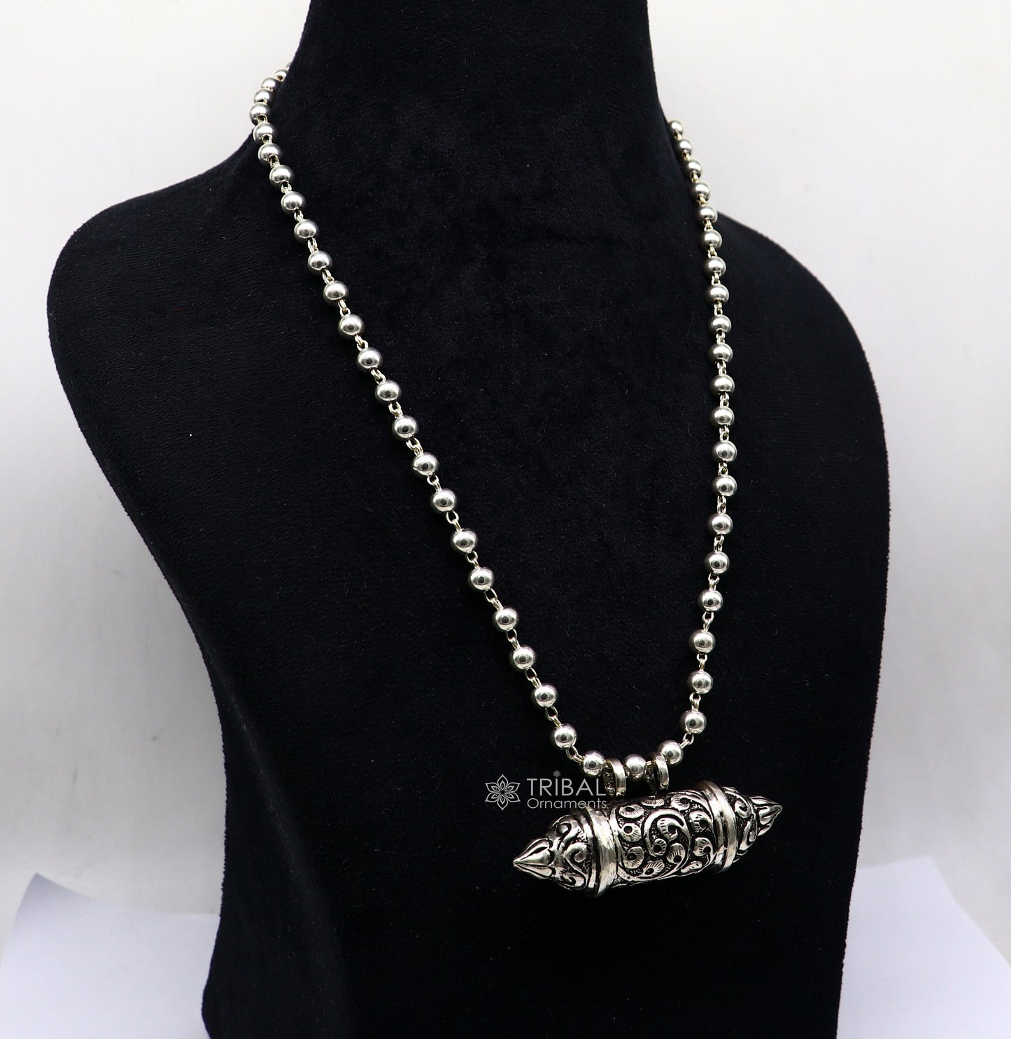 Sterling silver Nakshai design pendant amulet with beaded necklace, tribal ethnic cultural jewelry set by TRIBAL ORNAMENTS