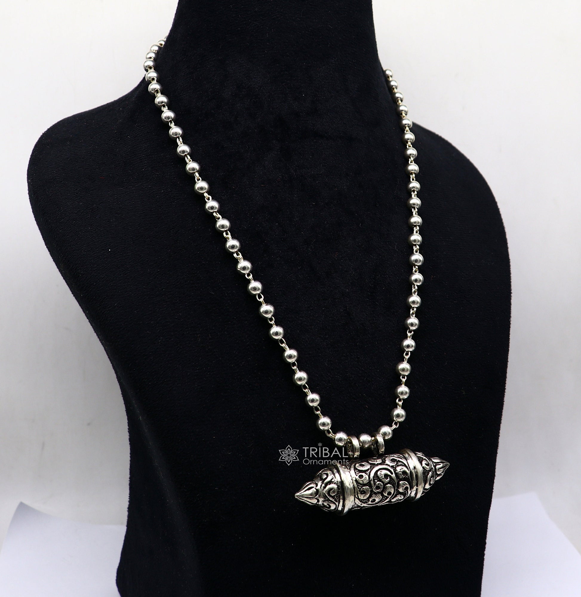 Sterling silver Nakshai design pendant amulet with beaded necklace, tribal ethnic cultural jewelry set by TRIBAL ORNAMENTS