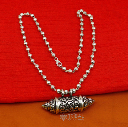 Sterling silver Nakshai design pendant with beaded necklace, tribal ethnic cultural jewelry set by TRIBAL ORNAMENTS