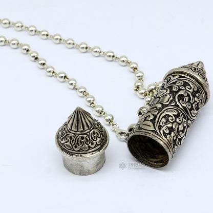 925 Sterling silver Nakshai design amulet mantra box pendant with beaded tribal necklace, ethnic cultural jewelry set by TRIBAL ORNAMENTS