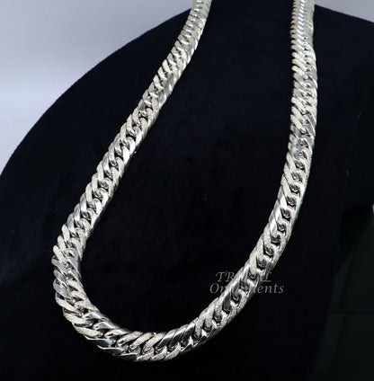 925 sterling silver Cuban curb link chain necklace, handmade vintage design for men's or boys' jewelry, solid and heavy.