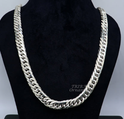 925 sterling silver Cuban curb link chain necklace, handmade vintage design, solid heavy jewelry for men and boys, tribal ornaments.