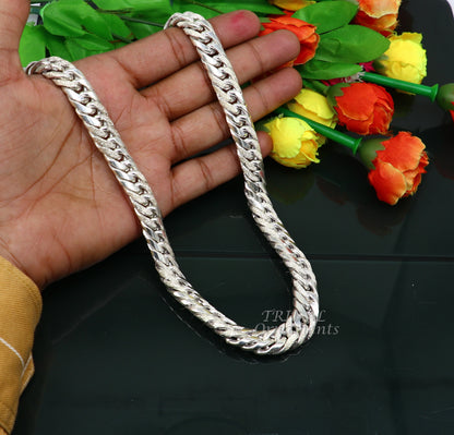 Sterling silver Cuban curb link chain necklace by TRIBAL ORNAMENTS, solid heavy jewelry for men and boys, vintage handmade design.