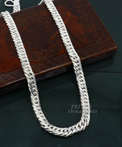 925 sterling silver Cuban curb link chain necklace, heavy vintage-style men's jewelry, handmade by Tribal Ornaments.