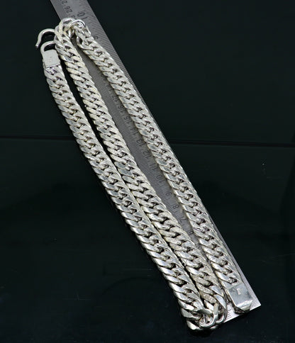 925 sterling silver Cuban curb link chain necklace, handmade vintage design for men and boys, heavy solid jewelry by Tribal Ornaments.