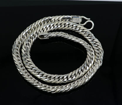 925 sterling silver Cuban curb link chain necklace, handmade vintage design, solid heavy jewelry for men and boys by Tribal Ornaments