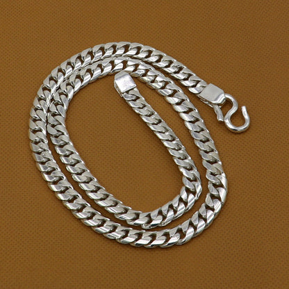 Men's heavy 8mm solid sterling silver chain necklace with stylish tribal design and oxidized finish, handmade tribal jewelry.